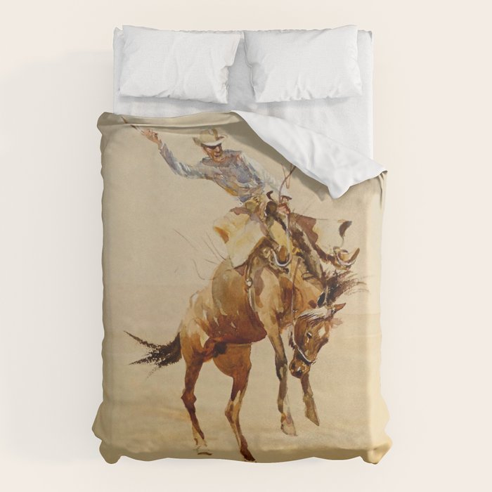 Cowboy on a Bucking Horse 2 by Edward Borein Duvet Cover Gallery Image 6