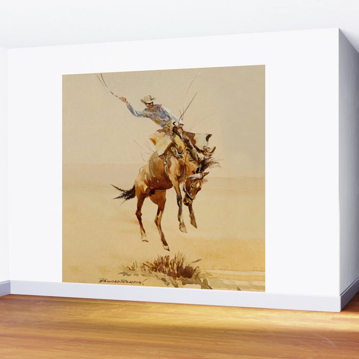 Cowboy on a Bucking Horse 2 by Edward Borein Wall Mural Gallery Image 2