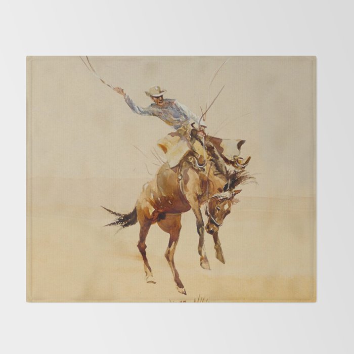 Cowboy on a Bucking Horse 2 by Edward Borein Throw Blanket Gallery Image 2