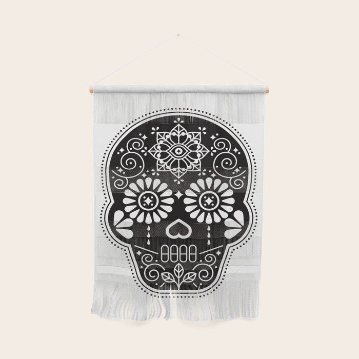 DÃ­a de Muertos Calavera â¢ Mexican Sugar Skull - Black Palette Wall Hanging Gallery Image 1