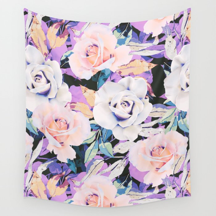 Modern Dark Vibrant Flowery D Wall Tapestry Gallery Image 1