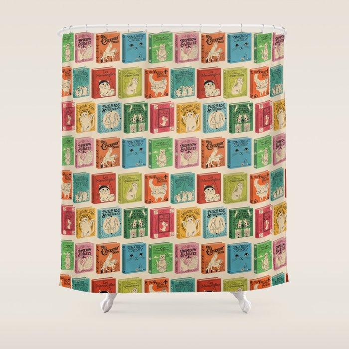 Meowsterpieces of Kiterature - Cat Literature Puns Shower Curtain Gallery Image 1