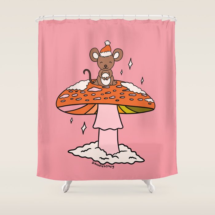 Christmas Mouse on a Mushroom Shower Curtain Gallery Image 1