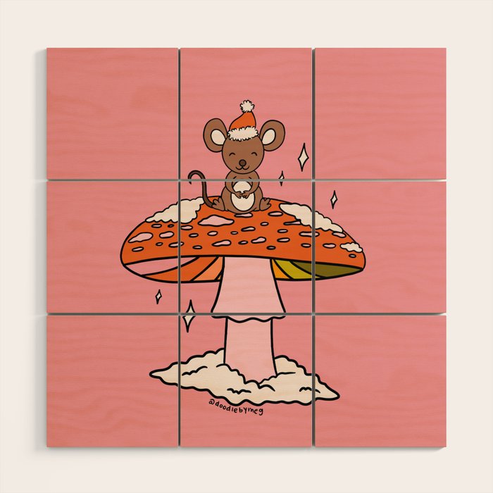 Christmas Mouse on a Mushroom Wood Wall Art Gallery Image 1