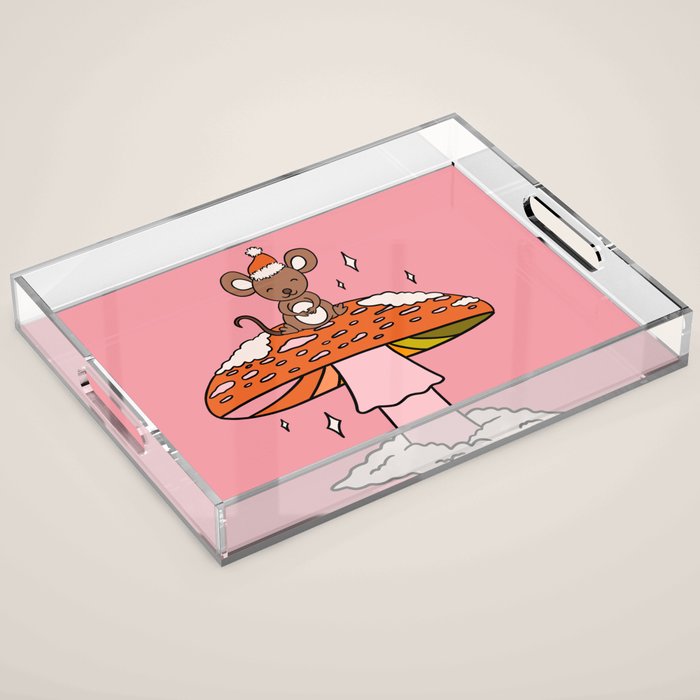 Christmas Mouse on a Mushroom Acrylic Tray Gallery Image 1