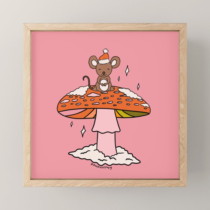 Christmas Mouse on a Mushroom Mini Art Print Gallery Image 1