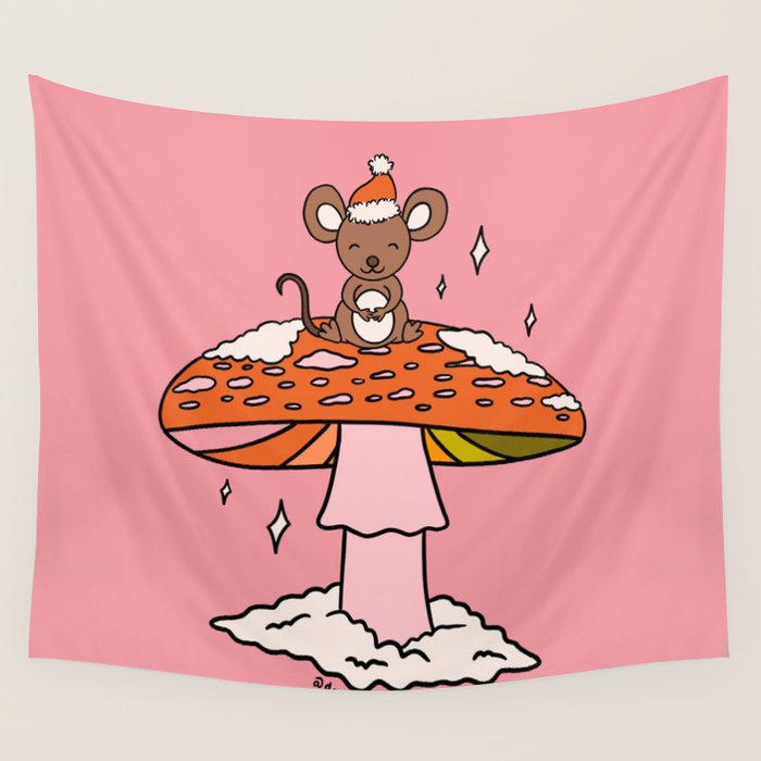 Christmas Mouse on a Mushroom Wall Tapestry Gallery Image 4