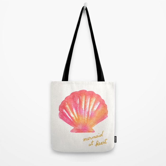 Mermaid at Heart - Pink Shell Watercolor Painting Tote Bag Gallery Image 2