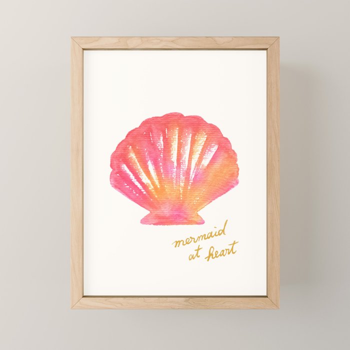 Mermaid at Heart - Pink Shell Watercolor Painting Mini Art Print Gallery Image 1