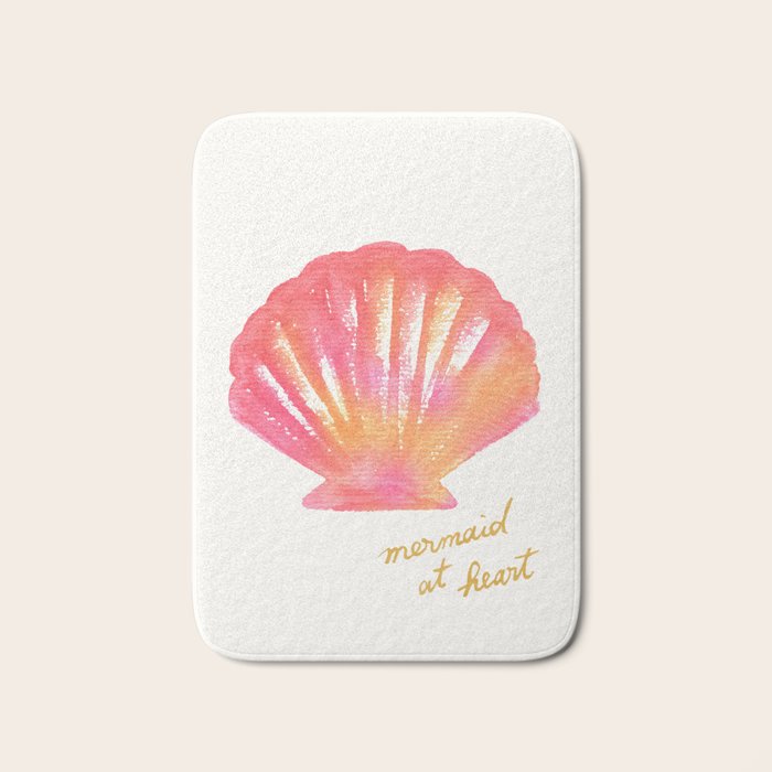 Mermaid at Heart - Pink Shell Watercolor Painting Bath Mat Gallery Image 1