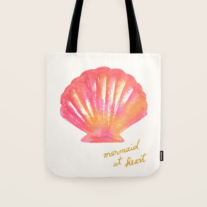 Mermaid at Heart - Pink Shell Watercolor Painting Tote Bag Gallery Image 1
