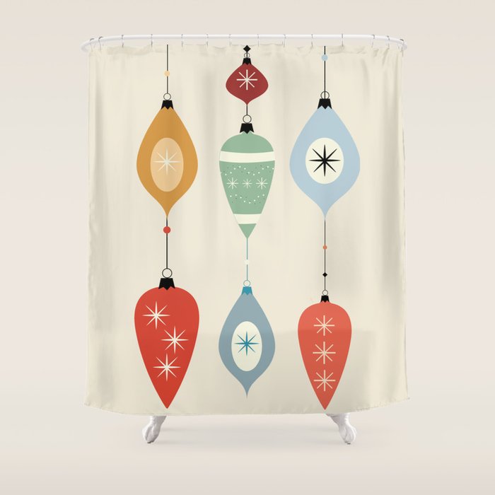 Mid Century Modern Christmas Baubles Shower Curtain Gallery Image 1