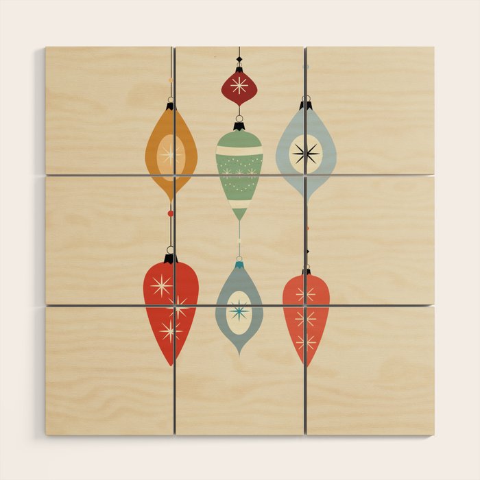 Mid Century Modern Christmas Baubles Wood Wall Art