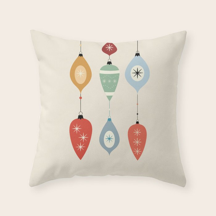 Mid Century Modern Christmas Baubles Throw Pillow Gallery Image 6