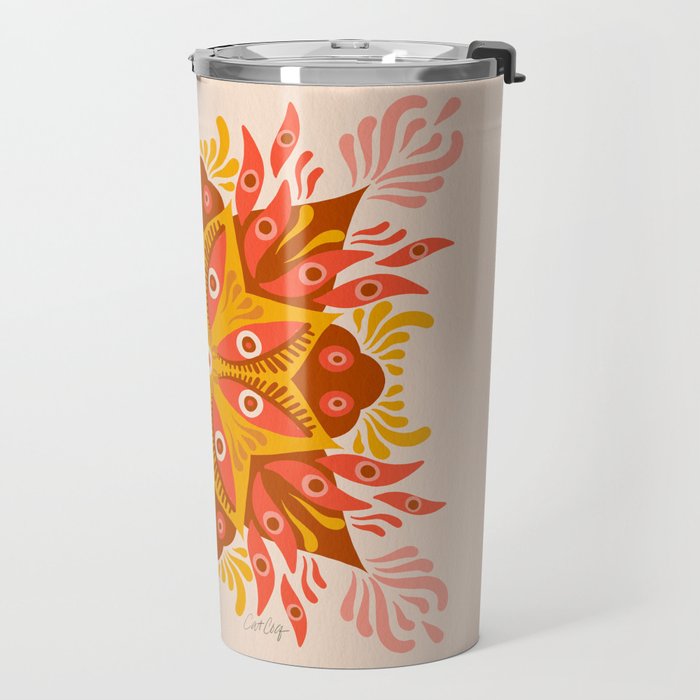 Trippy Mandala - Retro Ochre Travel Mug Gallery Image 2