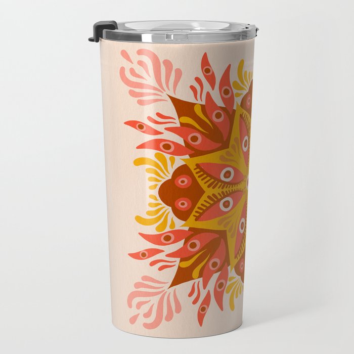 Trippy Mandala - Retro Ochre Travel Mug Gallery Image 3
