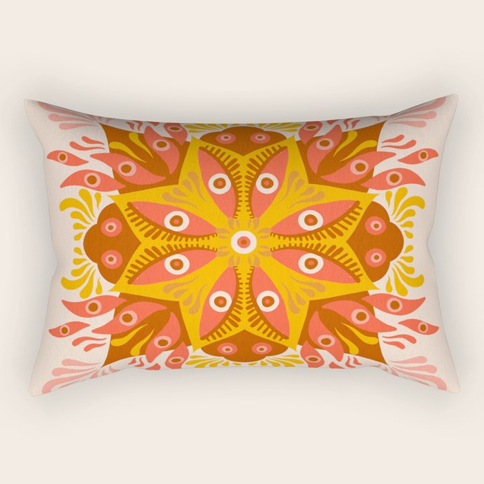 Trippy Mandala - Retro Ochre Rectangular Pillow Gallery Image 2