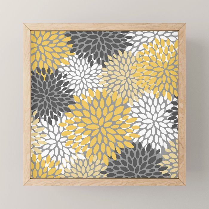 Modern Elegant Chic Floral Pattern, Soft Yellow, Gray, White Mini Art Print Gallery Image 1