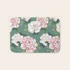 Japanese Vintage Pink Peonies Green Leaves Kimono Pattern Bath Mat Gallery Image 1
