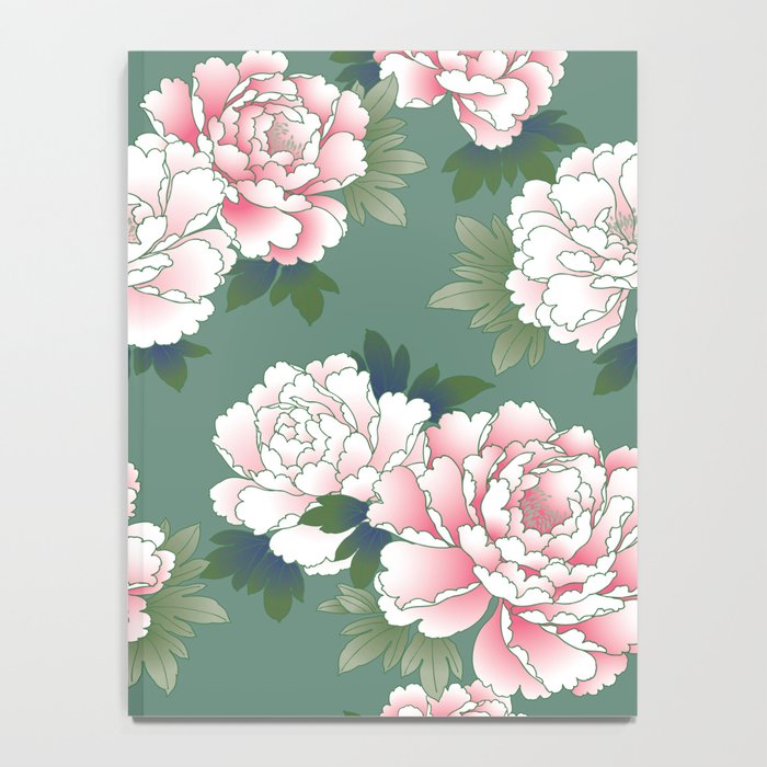 Japanese Vintage Pink Peonies Green Leaves Kimono Pattern Notebook Gallery Image 4