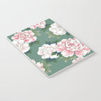 Japanese Vintage Pink Peonies Green Leaves Kimono Pattern Notebook Gallery Image 3