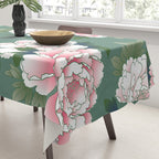 Japanese Vintage Pink Peonies Green Leaves Kimono Pattern Tablecloth Gallery Image 3