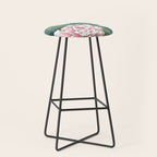 Japanese Vintage Pink Peonies Green Leaves Kimono Pattern Stool Gallery Image 1