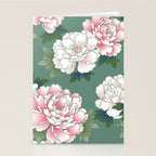 Japanese Vintage Pink Peonies Green Leaves Kimono Pattern Stationery Card Gallery Image 2