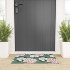 Japanese Vintage Pink Peonies Green Leaves Kimono Pattern Welcome Mat Gallery Image 3
