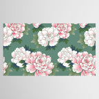 Japanese Vintage Pink Peonies Green Leaves Kimono Pattern Tablecloth Gallery Image 2