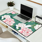 Japanese Vintage Pink Peonies Green Leaves Kimono Pattern Desk Mat Gallery Image 2