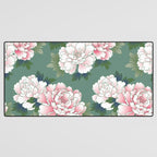 Japanese Vintage Pink Peonies Green Leaves Kimono Pattern Desk Mat Gallery Image 3