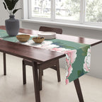 Japanese Vintage Pink Peonies Green Leaves Kimono Pattern Table Runner Gallery Image 2