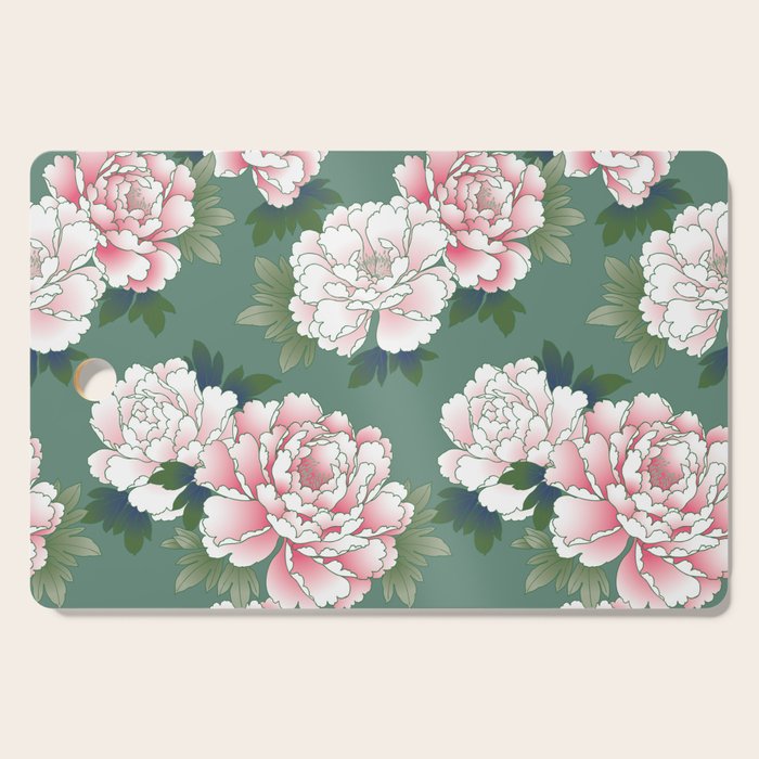 Japanese Vintage Pink Peonies Green Leaves Kimono Pattern Cutting Board Gallery Image 1