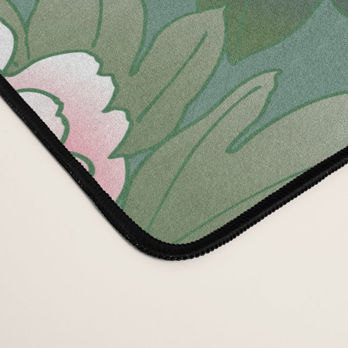 Japanese Vintage Pink Peonies Green Leaves Kimono Pattern Desk Mat Gallery Image 4