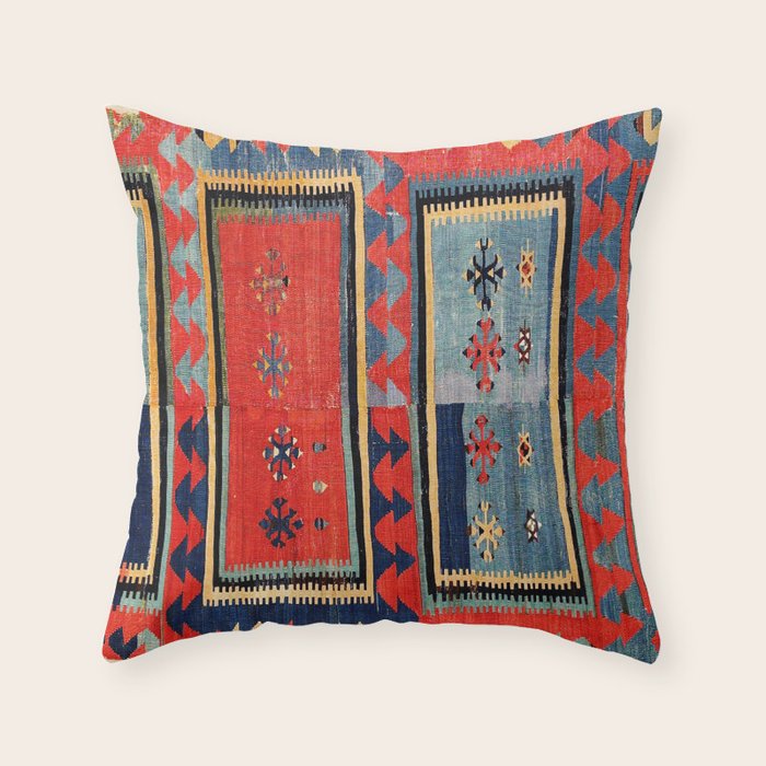 Sivas  Antique Cappadocian Turkish Kilim Print Throw Pillow Gallery Image 6