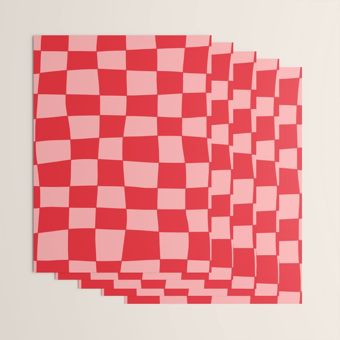 Hand Drawn Checkerboard Pattern (red/pink) Wrapping Paper Gallery Image 3