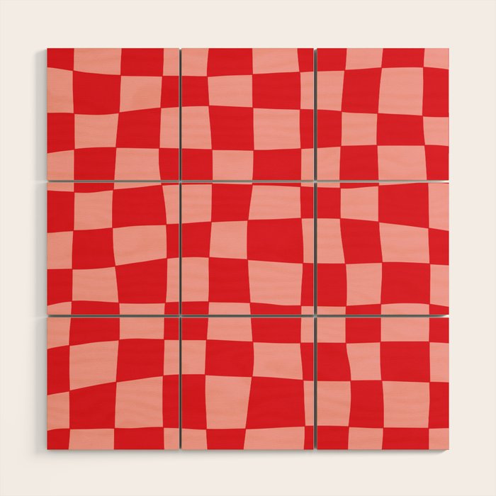 Hand Drawn Checkerboard Pattern (red/pink) Wood Wall Art Gallery Image 1