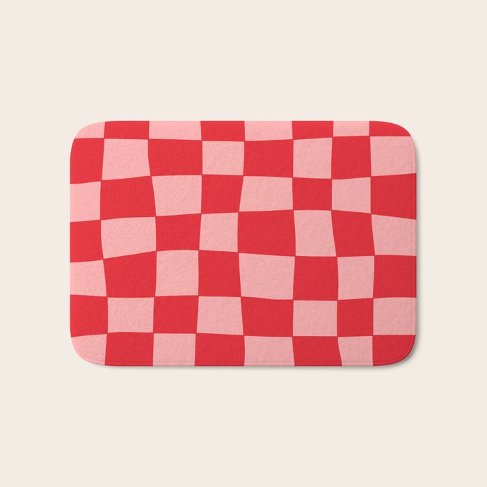 Hand Drawn Checkerboard Pattern (red/pink) Bath Mat Gallery Image 1