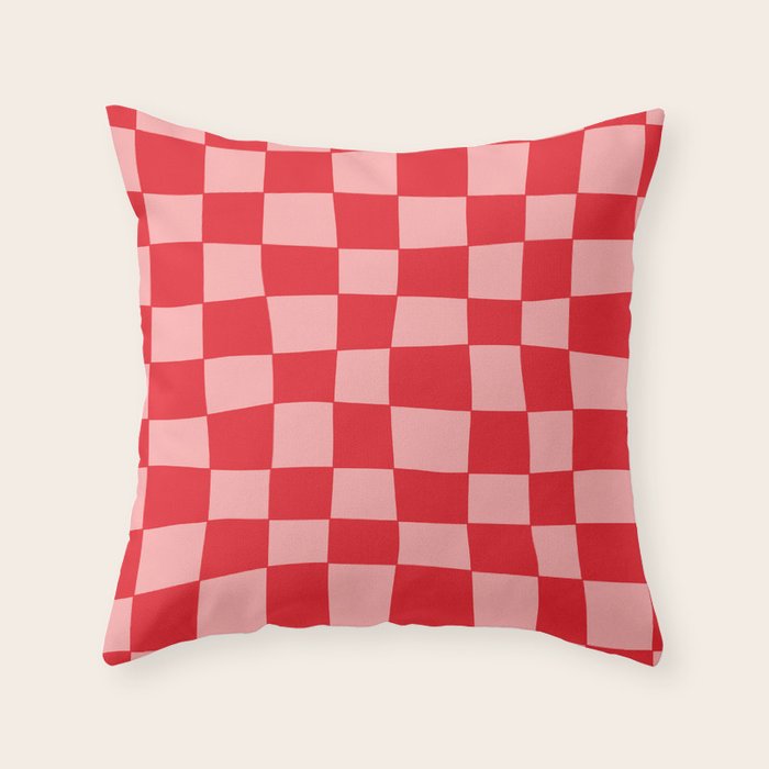 Hand Drawn Checkerboard Pattern (red/pink) Throw Pillow Gallery Image 6