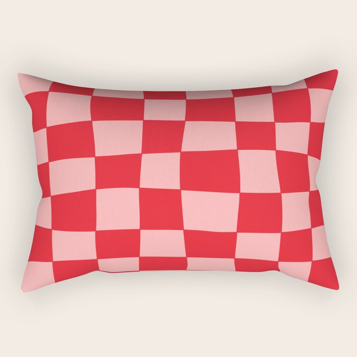 Hand Drawn Checkerboard Pattern (red/pink) Rectangular Pillow Gallery Image 1