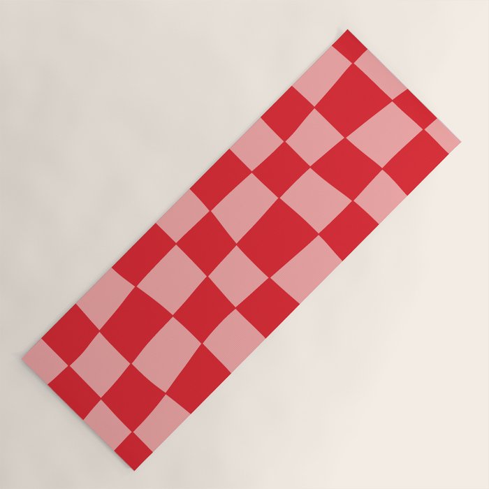 Hand Drawn Checkerboard Pattern (red/pink) Yoga Mat Gallery Image 1
