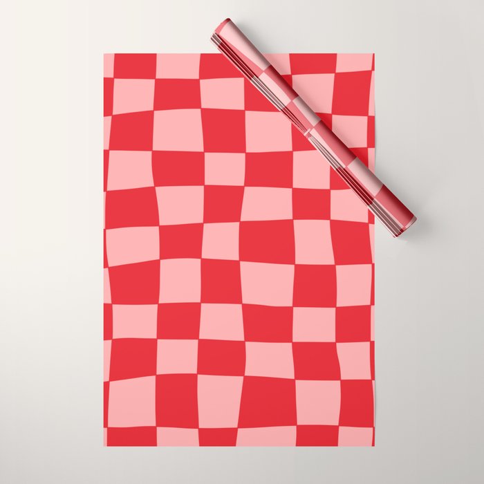 Hand Drawn Checkerboard Pattern (red/pink) Wrapping Paper Gallery Image 1