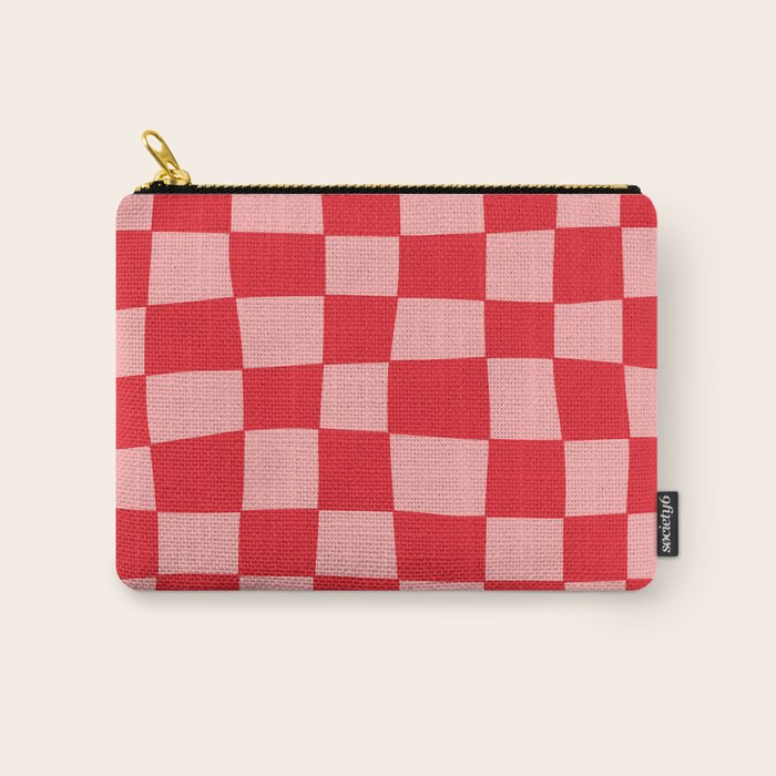 Hand Drawn Checkerboard Pattern (red/pink) Carry All Pouch Gallery Image 1
