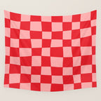 Hand Drawn Checkerboard Pattern (red/pink) Wall Tapestry Gallery Image 4