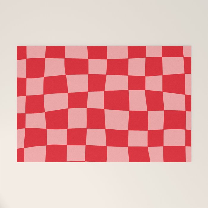 Hand Drawn Checkerboard Pattern (red/pink) Welcome Mat Gallery Image 1