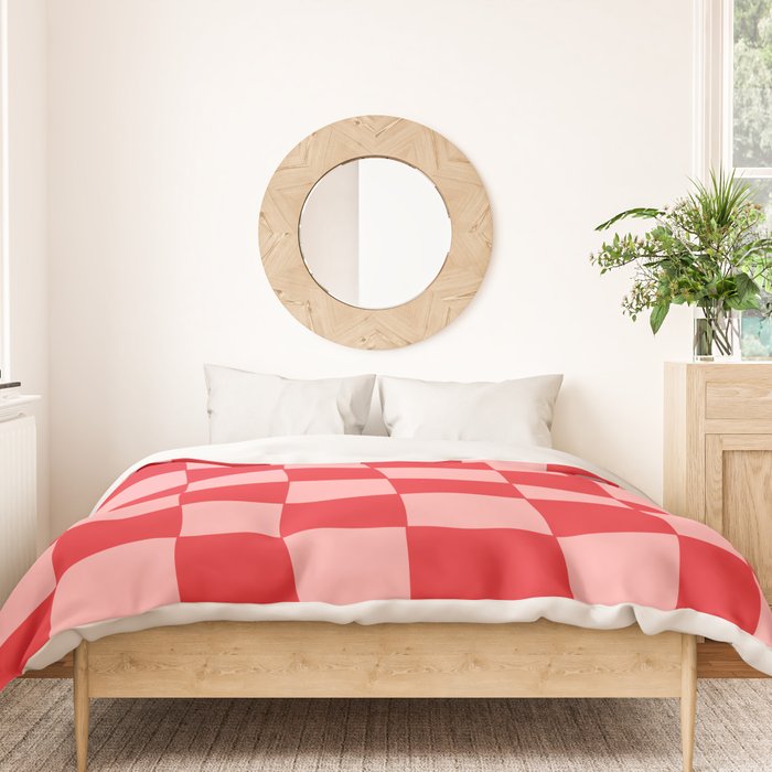 Hand Drawn Checkerboard Pattern (red/pink) Duvet Cover Gallery Image 3