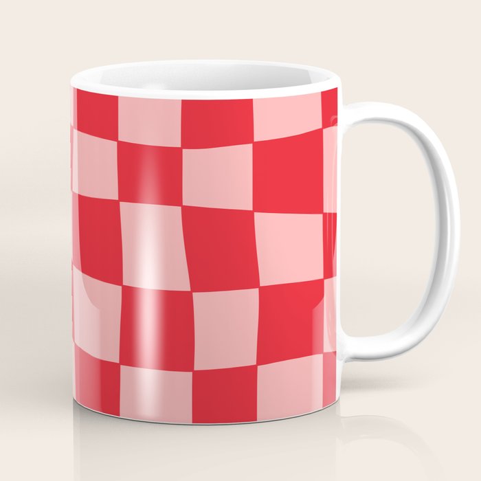 Hand Drawn Checkerboard Pattern (red/pink) Coffee Mug Gallery Image 1