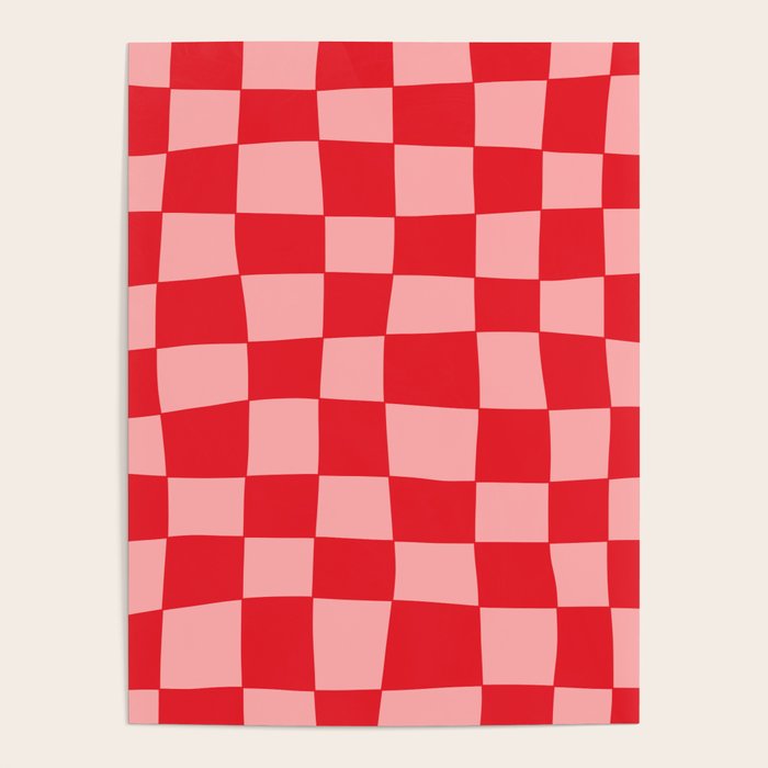 Hand Drawn Checkerboard Pattern (red/pink) Poster Gallery Image 4