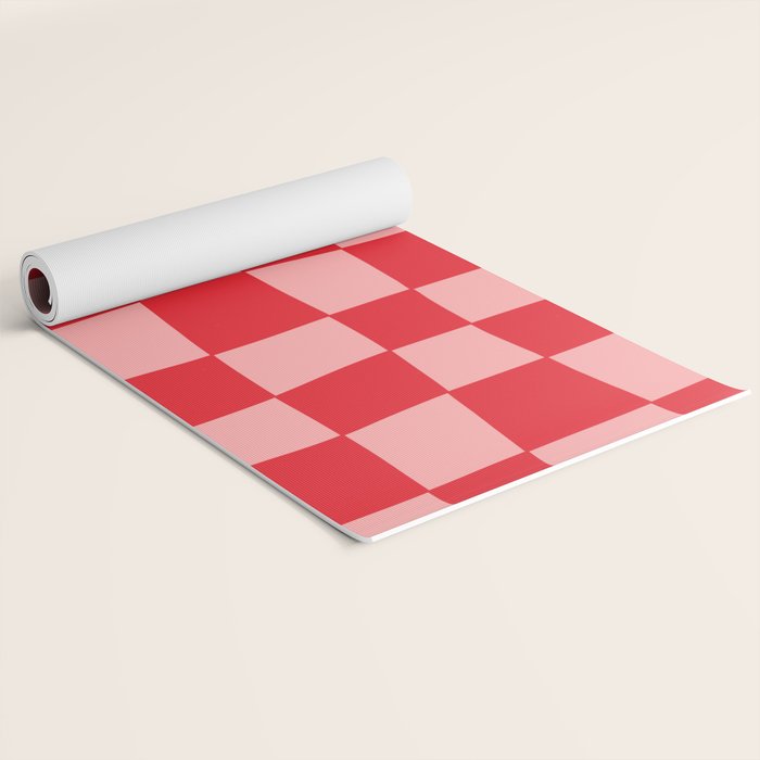 Hand Drawn Checkerboard Pattern (red/pink) Yoga Mat Gallery Image 2